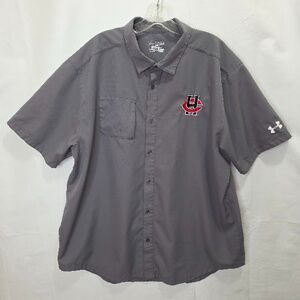 Under Armour Shirt Mens 2XL Gray Short Sleeve Zip Pocket Button Loose HeatGear